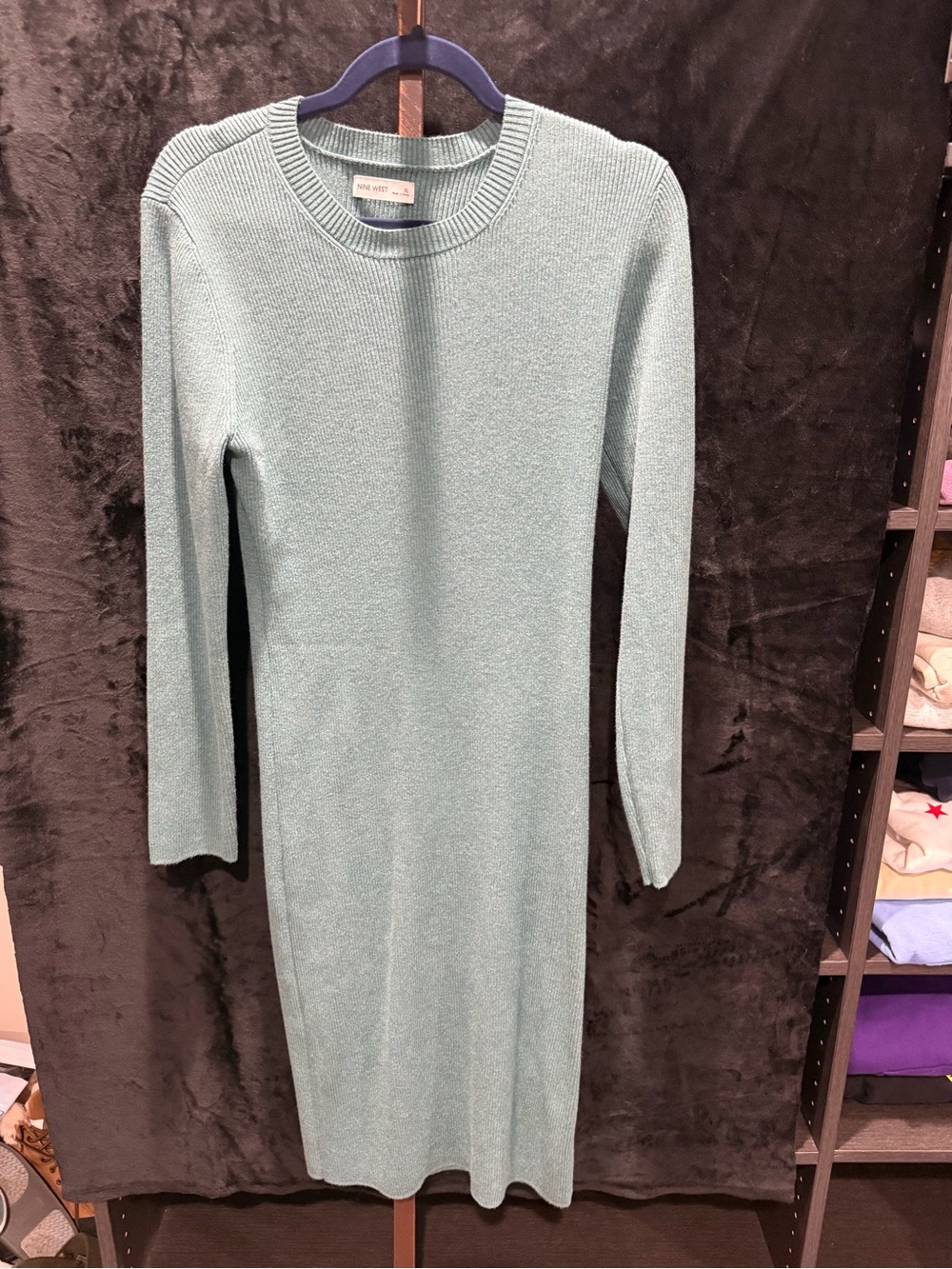 Nine West Aqua Rib Knit Long Sleeve Dress